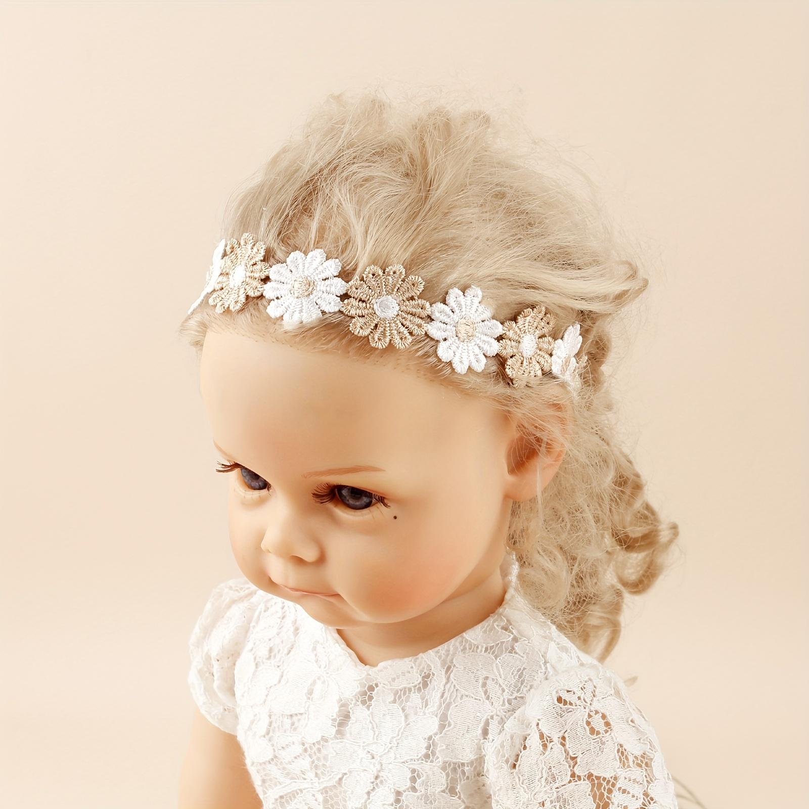 3 White Embroidered Baby Headbands, Deli