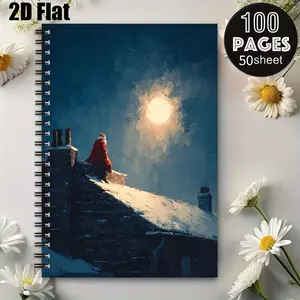 1 Christmas Santa Claus Moonlit Night Spiral Notebook, 5.7x8.26 Inch, High-Quality Lined Pages, Durable Binding, Perfect for Christmas Eve Journaling, Holiday Memories Recording, Winter Night Writing, Ideal Gift for Christmas Enthusiasts and Noteboo