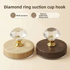 No Drill Diamond K9 Crystal Suction Cup Hooks Wood Grain Heavy Duty 3KG Vacuum Wall Hooks for Bathroom Kitchen Living Room