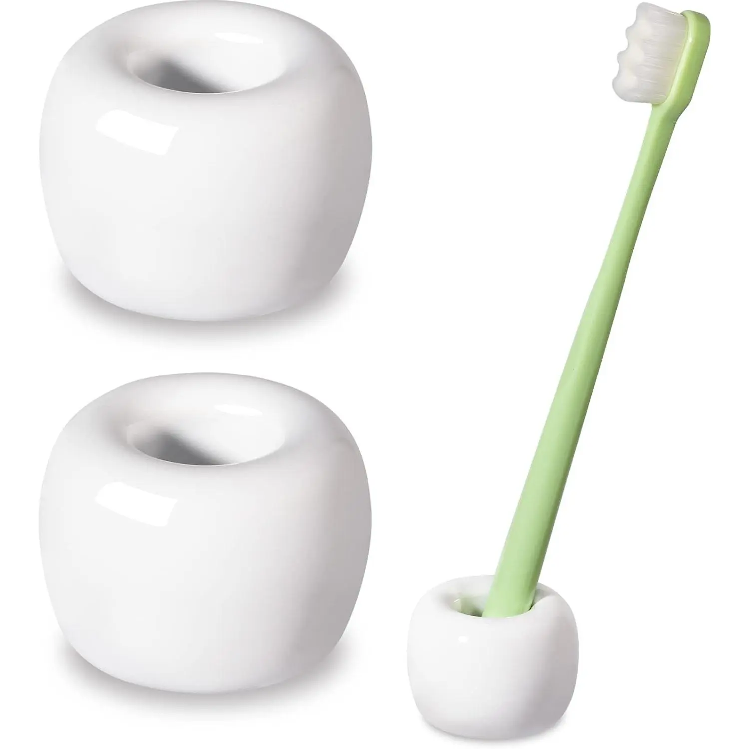 Travel-Friendly Mini Ceramics Toothbrush Holders for Bathroom Decor Vanity Countertops, Space Saver, White, 2 Pack