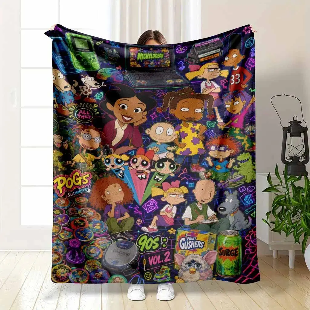 Retro Neon Pop Art Flannel Blanket Nostalgic Collage Print Soft Cozy Lightweight Warm Throw for Sofa Bed Couch Travel Movie Night Gaming Room Decor Gifts