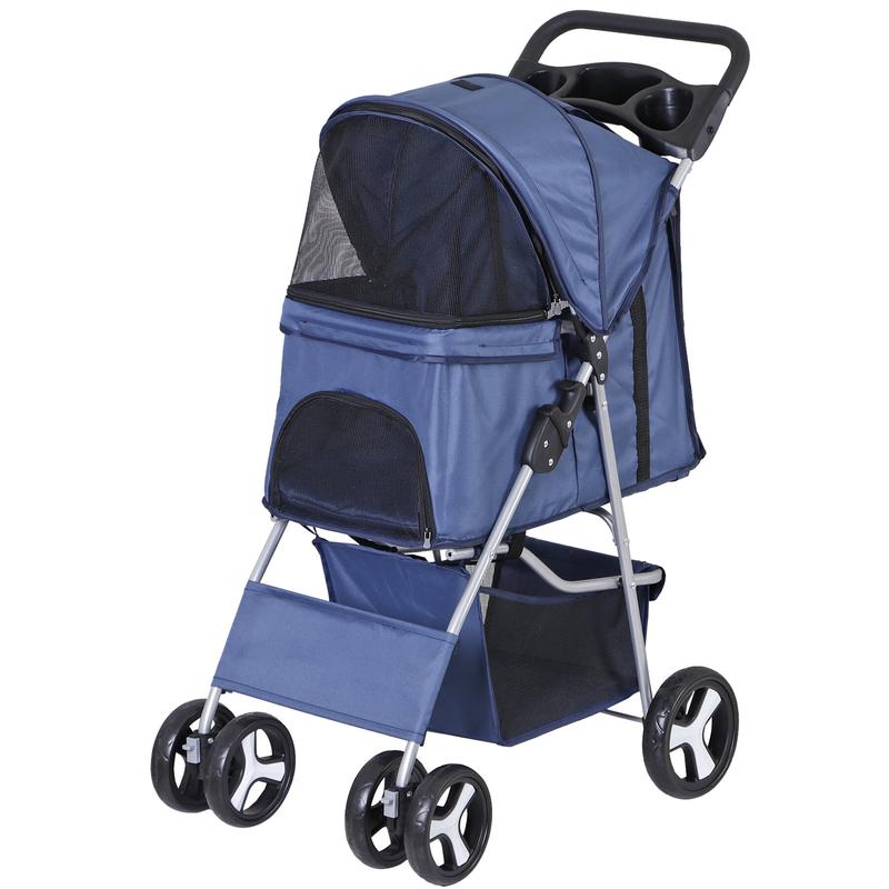 Segawe 4 Wheel Foldable Dog Pet Stroller - Navy Blue