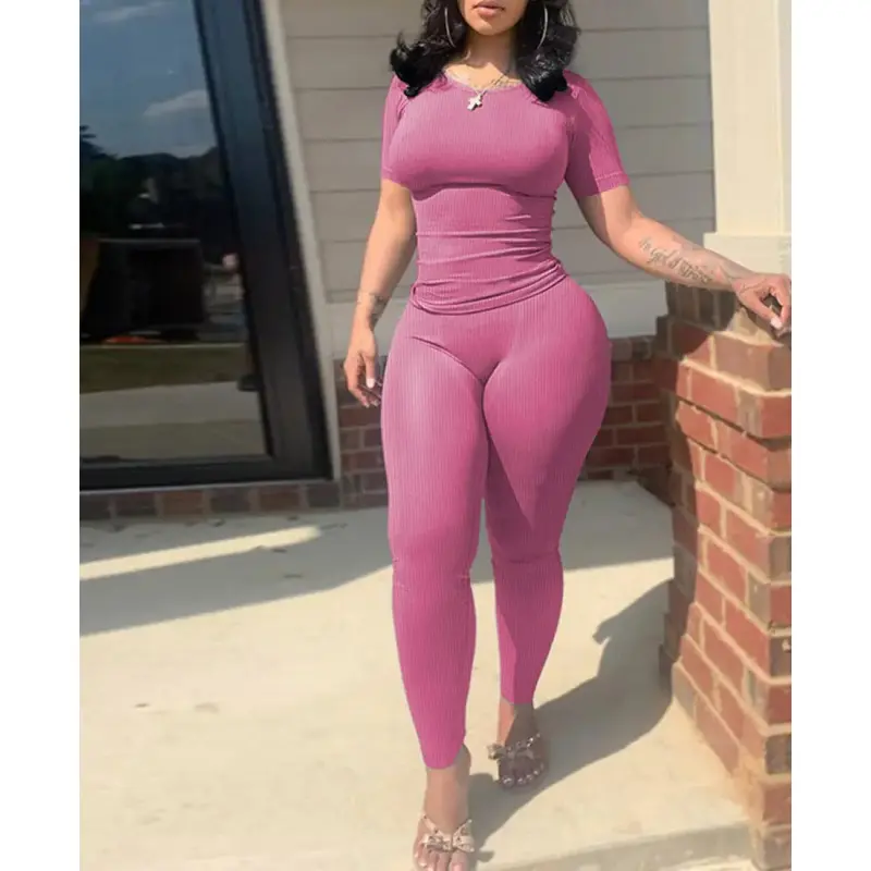 Women's Solid short sleeves Sports Second-Skin Feel Tight-Fitting Playsuit Jumpsuit, Workout Ribbed short sleeves Exercise Sportswear Bodysuits Bodycon Jumpsuit,2 piece suit sets,jumpsuits,yoga set,plus size birthday outfit,tie dye workout jumpsuit