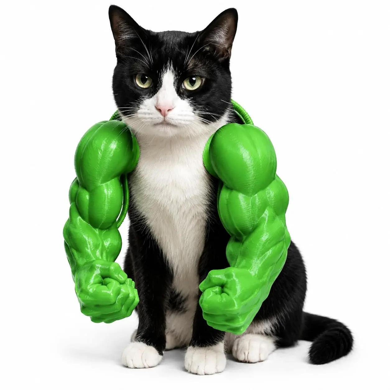 Cat muscle arm toy, 3D-printed funny cat neck-hanging toy, pet arm prop, cat cosplay tool, cat muscle arm creative fun decoration, cat photo model toy.