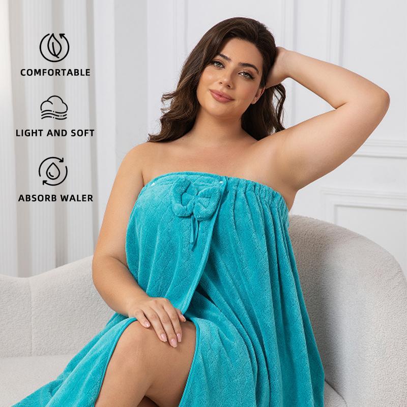 Plus Size Bathrobe & Hair Drying Cap Set, Adjustable Velcro Bathrobe, Soft Bathrobe for Home, Travel, Sauna and Spa Treatments, Towels