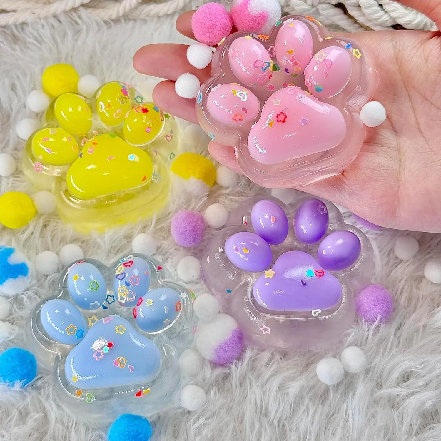4Pcs Squishy Paw - Transparent Cat Paw Stress Relief Toy, Soft Squeeze Fidget Toys for Party Favors Novelty Birthday Gift