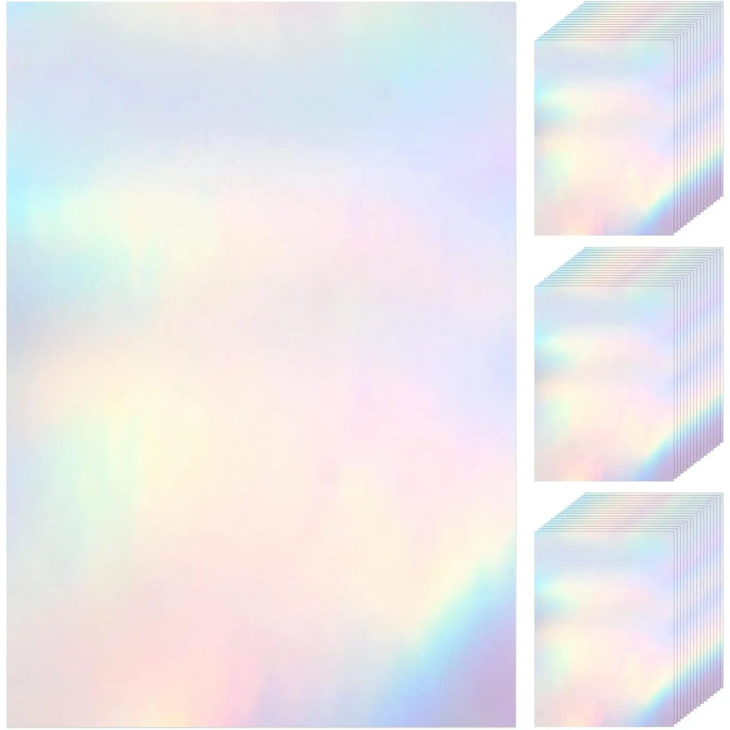60 Sheets Holographic Laminate Sheets Clear Glitter A4 Size Vinyl Sticker Paper Holographic Overlay Self Adhesive Waterproof Transparent Film, 11.7 x 8.3 Inch (Rainbow)