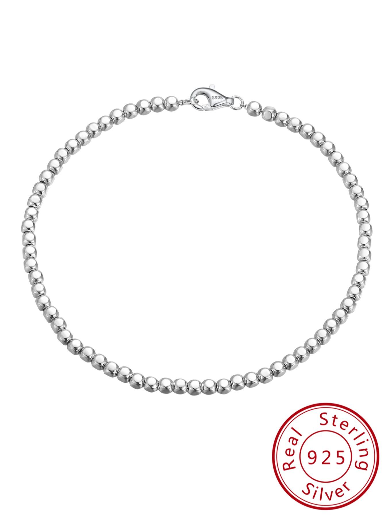 925 Sterling Silver Simple  Bead Chain Bracelet, High Quality Fashionable Jewelry for Women & Men, Trendy All-match & Exquisite Jewelry for Birthday Gift