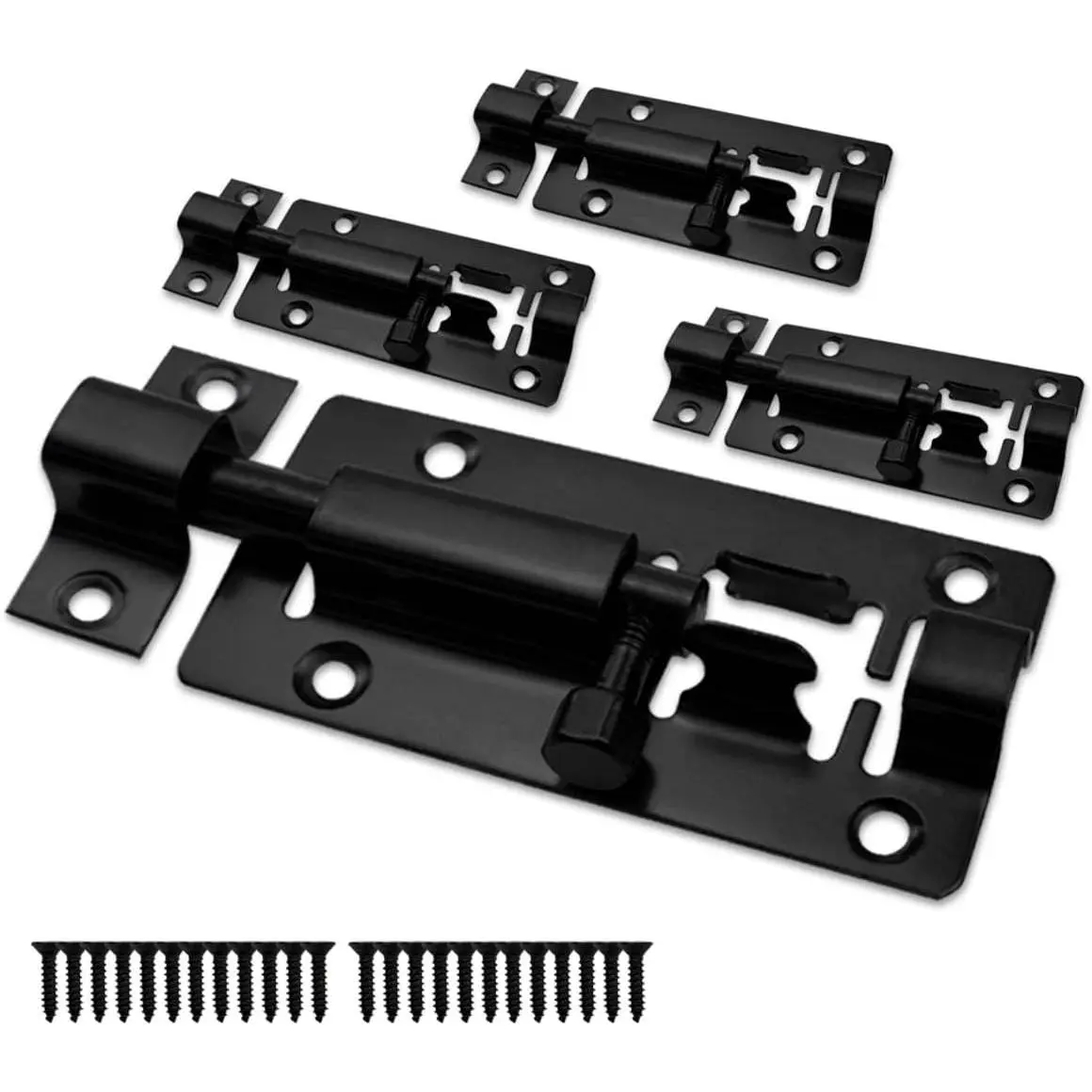 Slide Barrel Bolt Latch 3 Inches Sliding Latch Lock, Stainless Steel Sliding Lock for Door  Black (4 PCS)