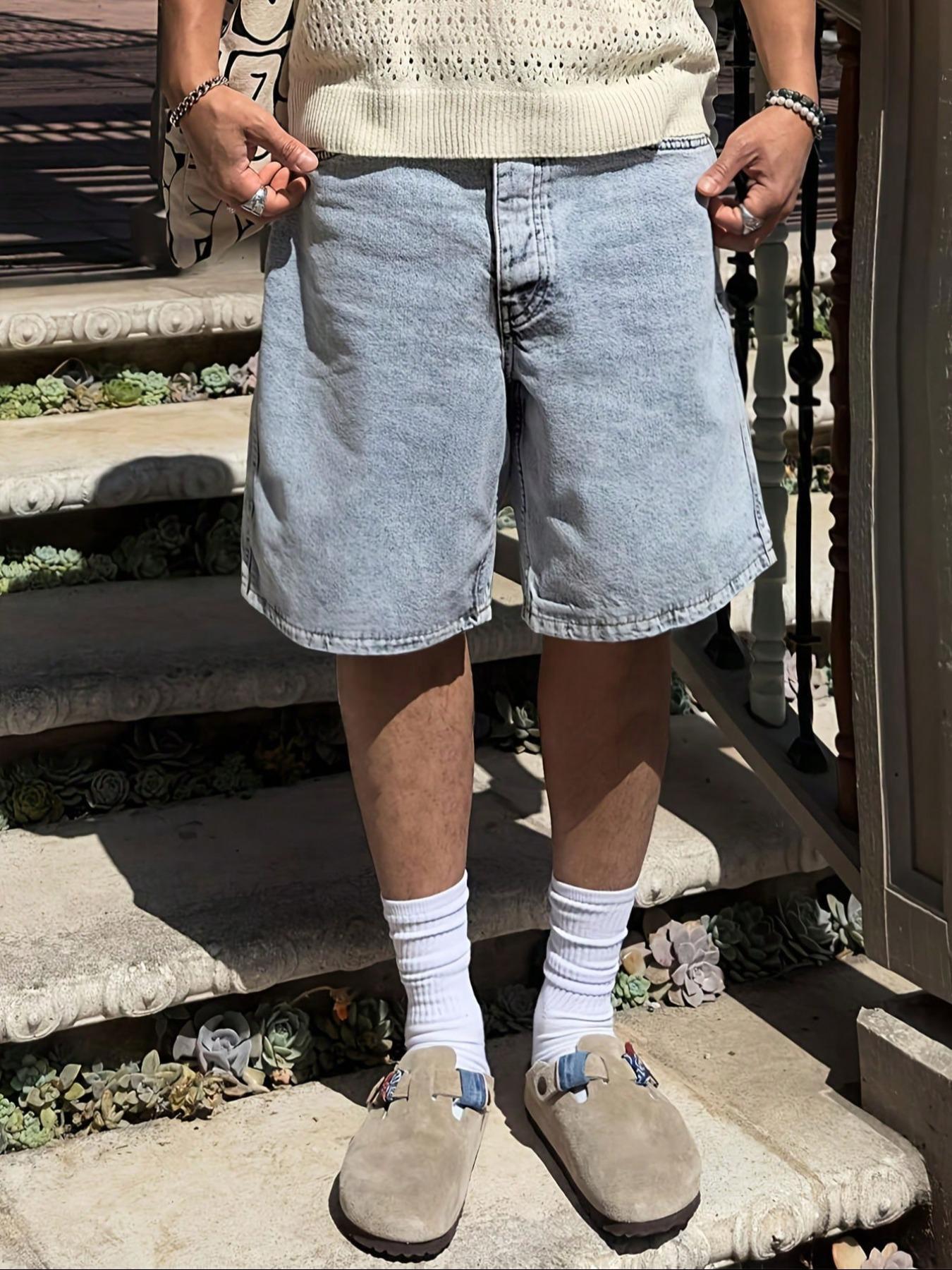 Men's Solid Color Plain Denim Fabric Shorts, Regular Fit Classic Casual Streetwear Comfy Fashion Basic Shorts for Daily Wear, Men's Bottoms Menswear for All Seasons Men's Solid Color Plain Denim Fabric Shorts, Regular Fit Classic Casual Streetwear Comfy Fashion Basic Shorts for Daily Wear, Men's Bottoms Menswear for All Seasons