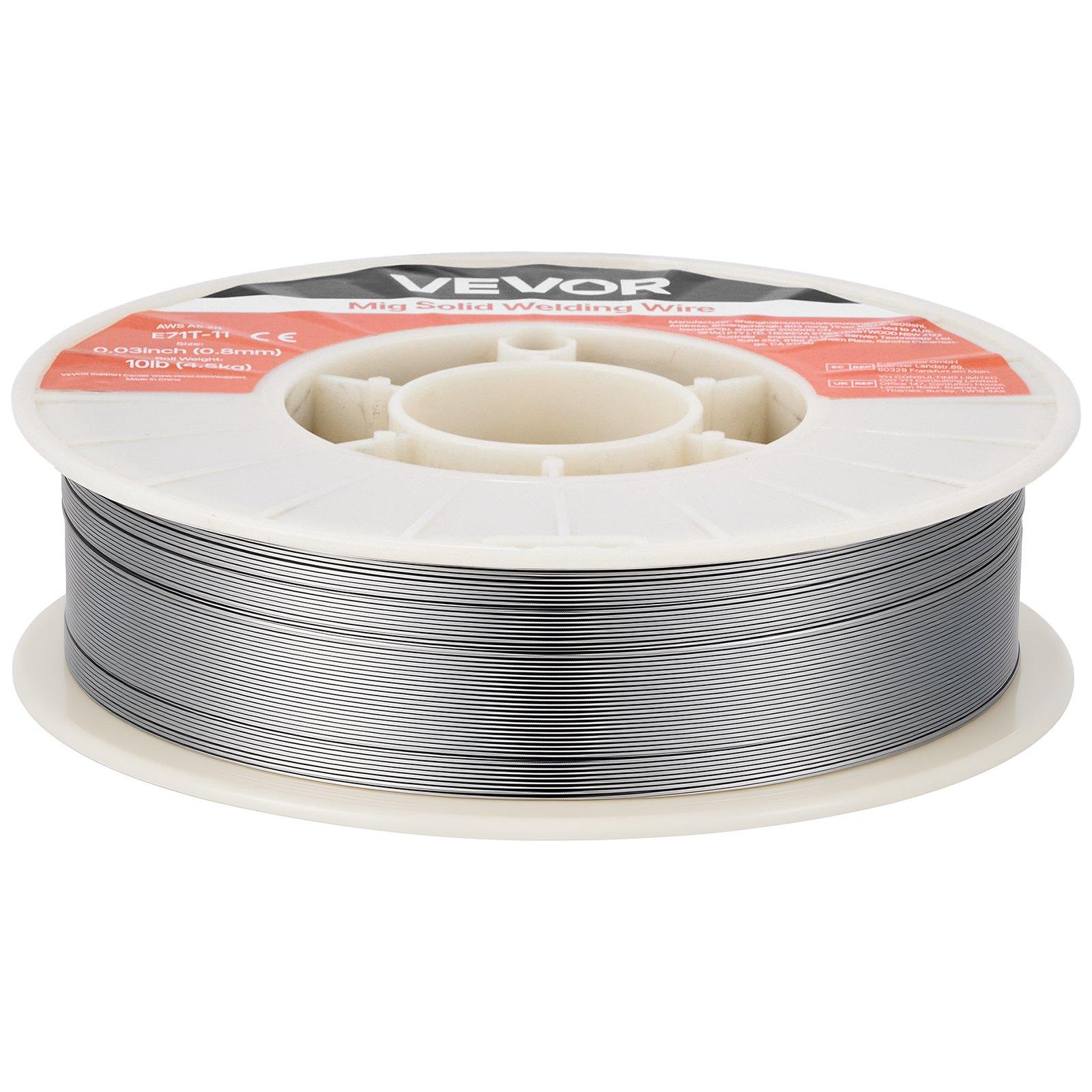 VEVOR Flux Core MIG Welding Wire, E71T-11 0.03-inch 10 LBS, Gasless Mild Steel Welding Wire with Low Spatter for All Position Arc Welding, Self-Shielded for Outdoor Use