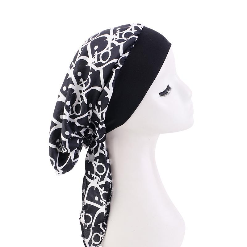 Elastic Wide Band Satin Bonnet, Ethnic Print Head Wrap Hair Care Cap