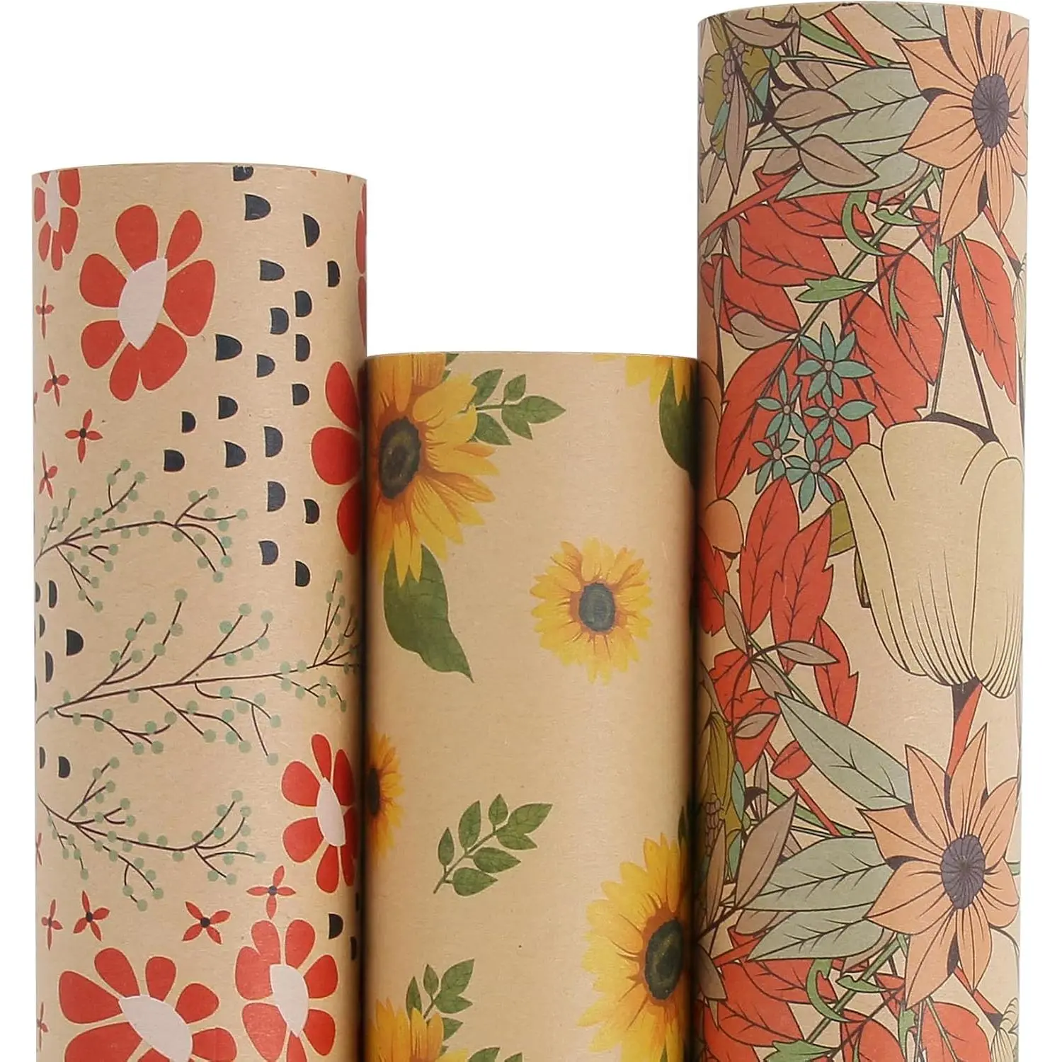 Floral Wrapping Paper Bundle,  Spring  Rose  Wrap Paper for Wedding Bridal Shower Birthday, 3 Rolls 17 in x 16 ft per Roll