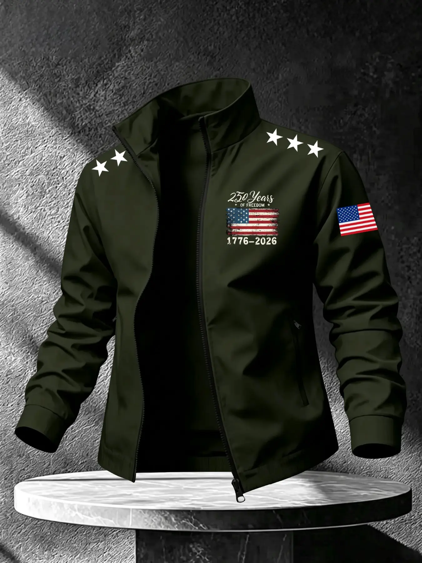 Men's Stand Collar Sport Jacket, Usa Flag Print Casual Zipper Outerwear, Trendy Loose Fit Athletic Leisure Coat, All-Season Fashion