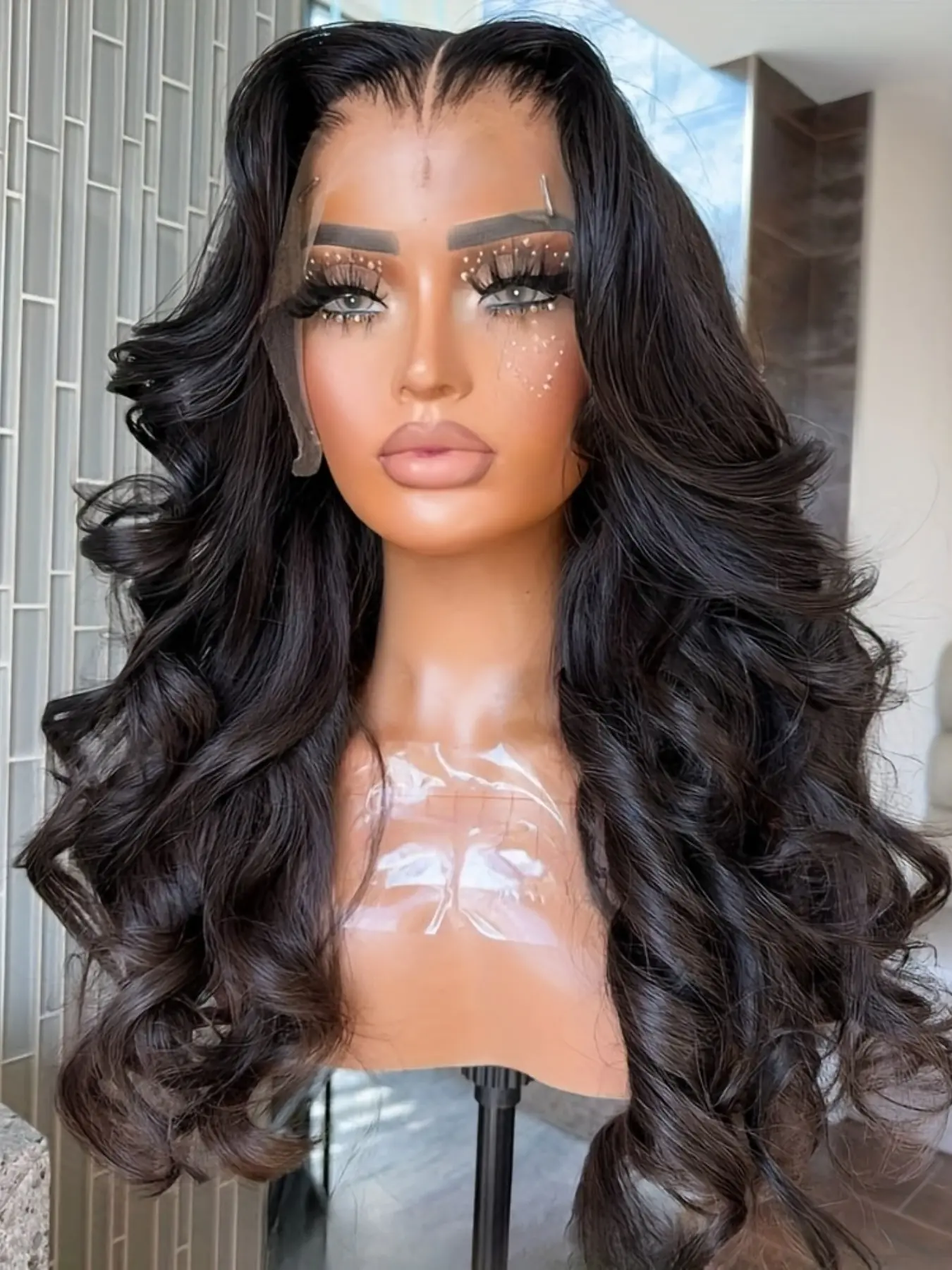 26 Inch Long Soft Black Wavy Lace Front Wig, 180 Density, Pre-Styled Baby Hair, Suitable for Women, Daily Use, 13x4x1