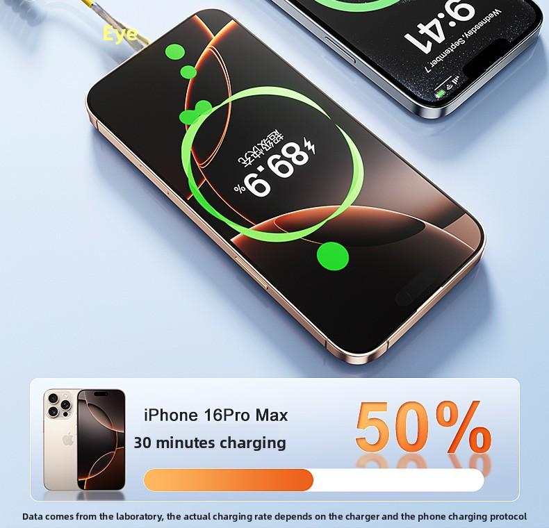 Super fast charging spring cable, 1.5m retractable 100W four-in-one data cable, car charging cable