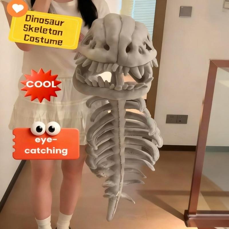 3D Realistic Dinosaur Skeleton Costume Full Body Plush Suit - T-Rex Velociraptor Cosplay for Kids Teens Adults Halloween Christmas Party, Gift, Photoshoot, Role Play