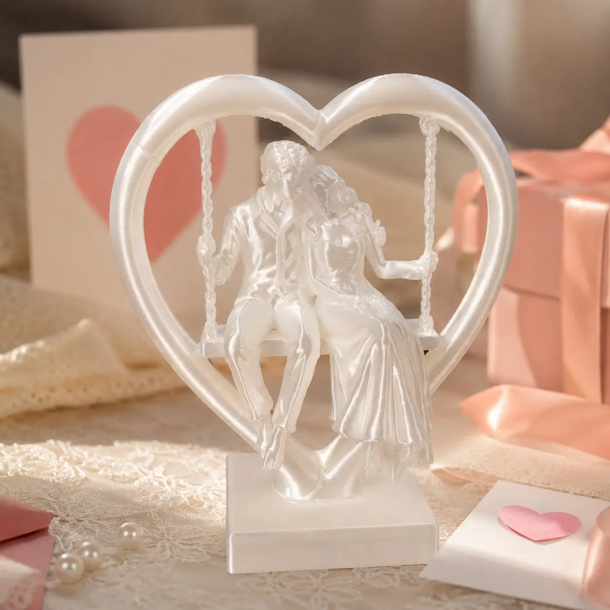 Couple Swing Heart Decorative Figurine, Romantic Lover Statue with Heart Frame, Ideal for Home Decor, Wedding, Anniversary Gifts