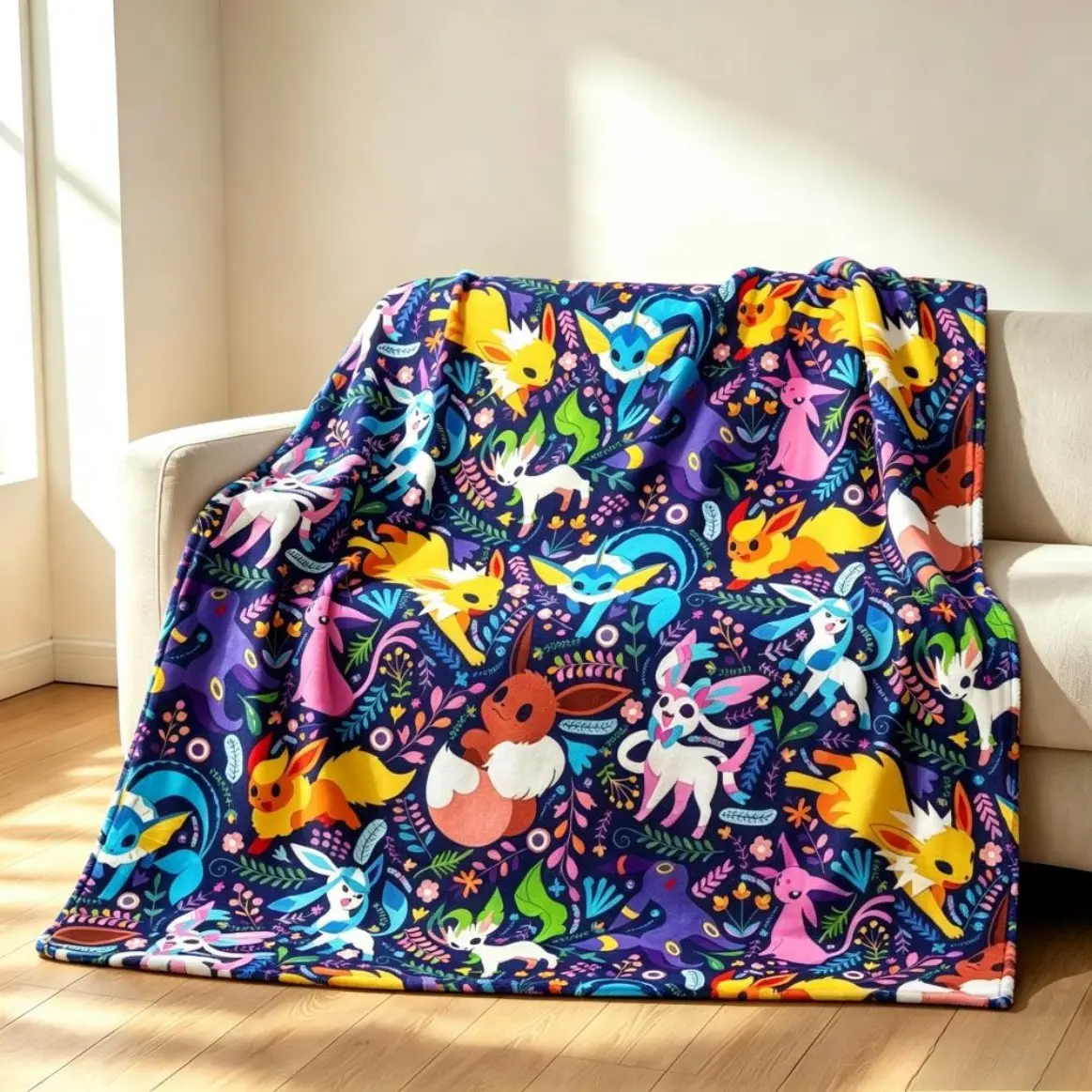 Umbreon Flannel Blanket, Cozy Funny Family Throw Blanket, Eevee Evolutions Home Decor for Adults and Kids, Soft Warm Blanket for Home Party, Christmas Halloween Birthday Holiday Gift, Throw Blankets, Blankets, Bedding, Bed Accessories