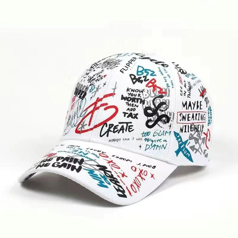 Colorful graffiti hip-hop baseball cap, casual sun protection printed duckbill cap, personalized for men and women