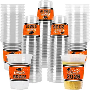 Class of 2026 Celebration - 100 Pcs 16oz Orange Graduation Plastic Cups for Sturdy & Durable Drinkware for Grad Festivities | Essential Graduation Party Supplies & Decorations