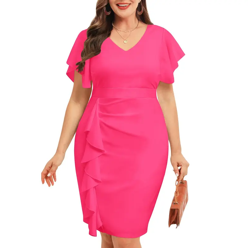 a line dresses for curvy figures Plus Size Flutter Sleeve A-Line Dress | Superfit Hero | Plus Size Casual Dress with Pockets | Plus Size Summer Dress Ideal for the mother of the bride or groom Flattering Dresses Cocktail Dresses For