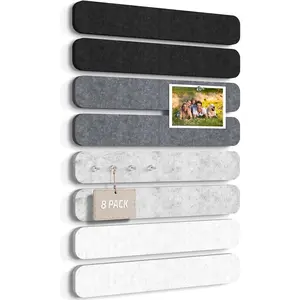 Felt Strip Board 8 Pack 13"x2", Cork Board Alternative Pin Bulletin Board, Self-Adhesive Vision Board with 25 Push Pins for Walls, Office &  Decor(Ashen Mist)