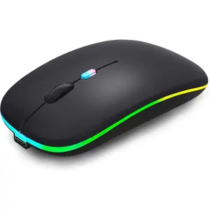 Rechargeable Laptop Mice with LED Lights Silent Slim Use(BT5.2 and 2.4G Portable USB)  Mode   for Laptop/iPad/Tablet/// (Black)