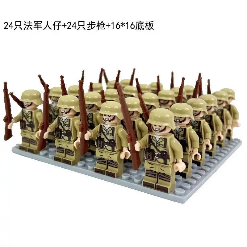 24 Pcs Historical WWII Plastic Military Building Blocks Set - German, Italian Army Action Figures, Soviet Mini Figures & Humanoid Dolls, Classic Novelty Birthday Gift Toy, German 1 24 Pcs