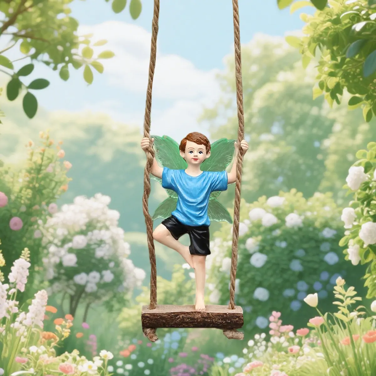 1PC Creative Swing Boy Fairy Hanging Figurine, European Pastoral Elf Swing Decorative Ornament, Hanging Decor for Garden Tree Branch Balcony Potted Plants & Greenery