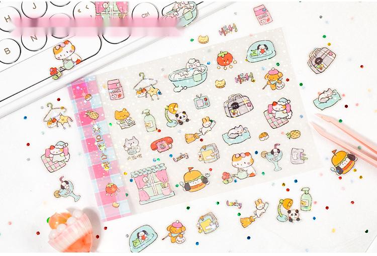 Kawaii Stickers 72sheets/pack Cute cartoon style Mixed materials Multipurpose scrapbook DIY decorative collage