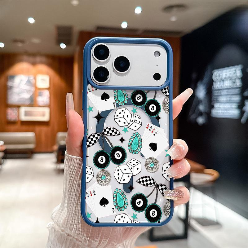 Western Bohemia No. 8 ball Cherry Playing cards Pattern Magnetic MagSafe Phone Case for iPhone 17 Air/16 Pro Max 15 Pro 14 13 12 11 Plus Shockproof Slim Protective Cover Casing