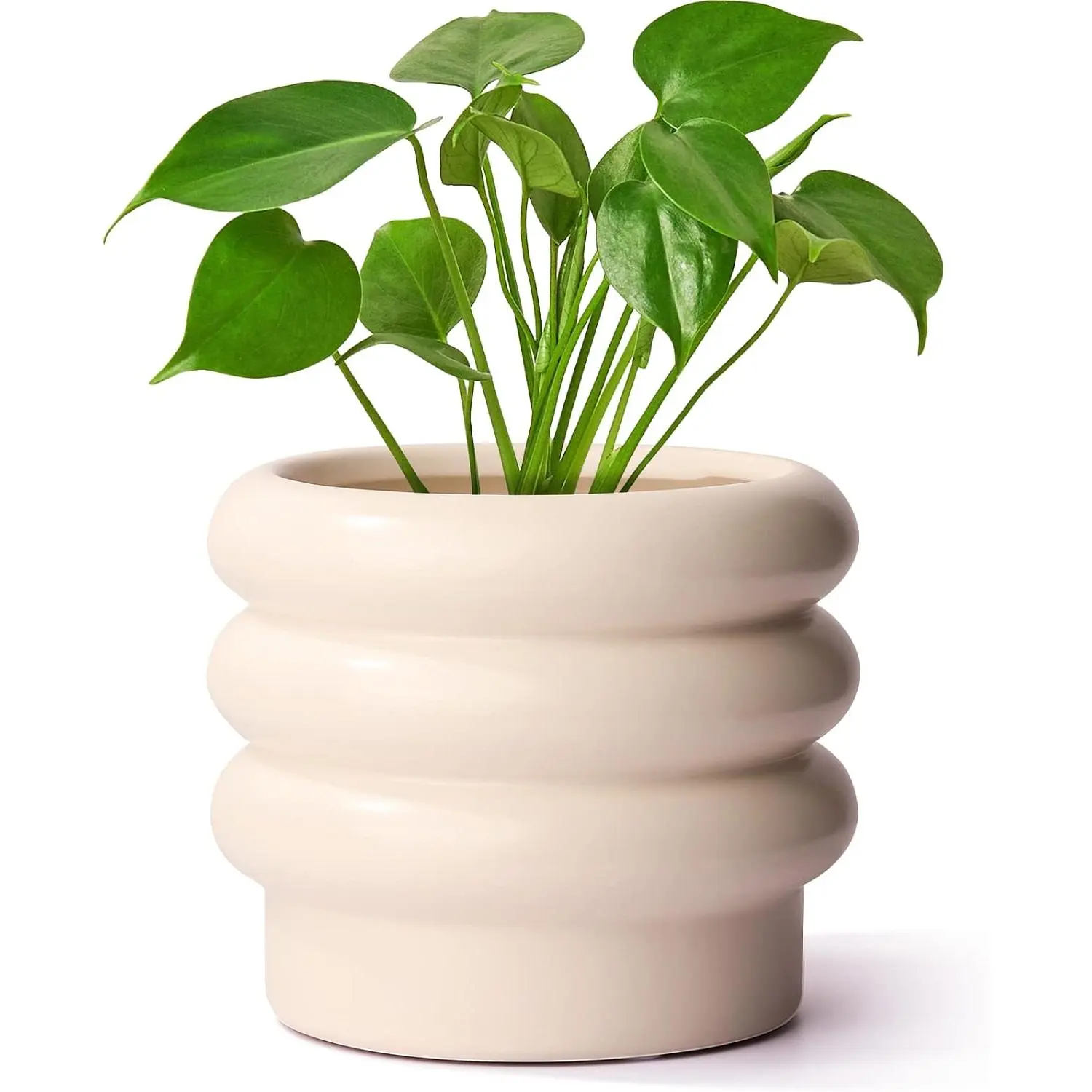 Tiered Bubble Ceramic  Pot, Creamy White 6 Inch Ceramic Planter with Drainage Holes, Flower Pot with Mesh Pad, Rubber Plugs, Plante Pots for Indoor  Outdoor, Modern Décor