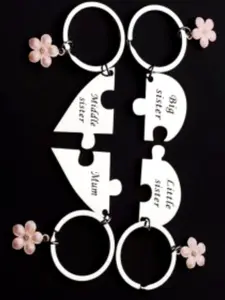 Floral Pendant Keychain Heart Shaped Keychain Custom Engraved Design, Heart Shape Puzzle Keyring Family Matching Jewelry Set