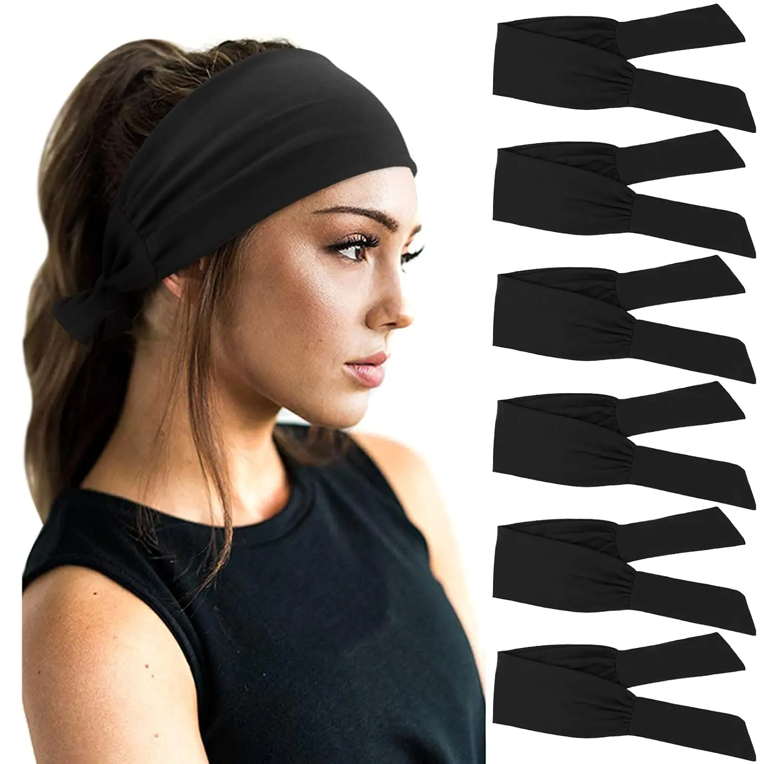 Women's 6-Piece Knotted Headband Set, Adjustable Elastic and Non-Slip for Workout, Running, and Yoga, Headbands For Women, Adjustable Headbands