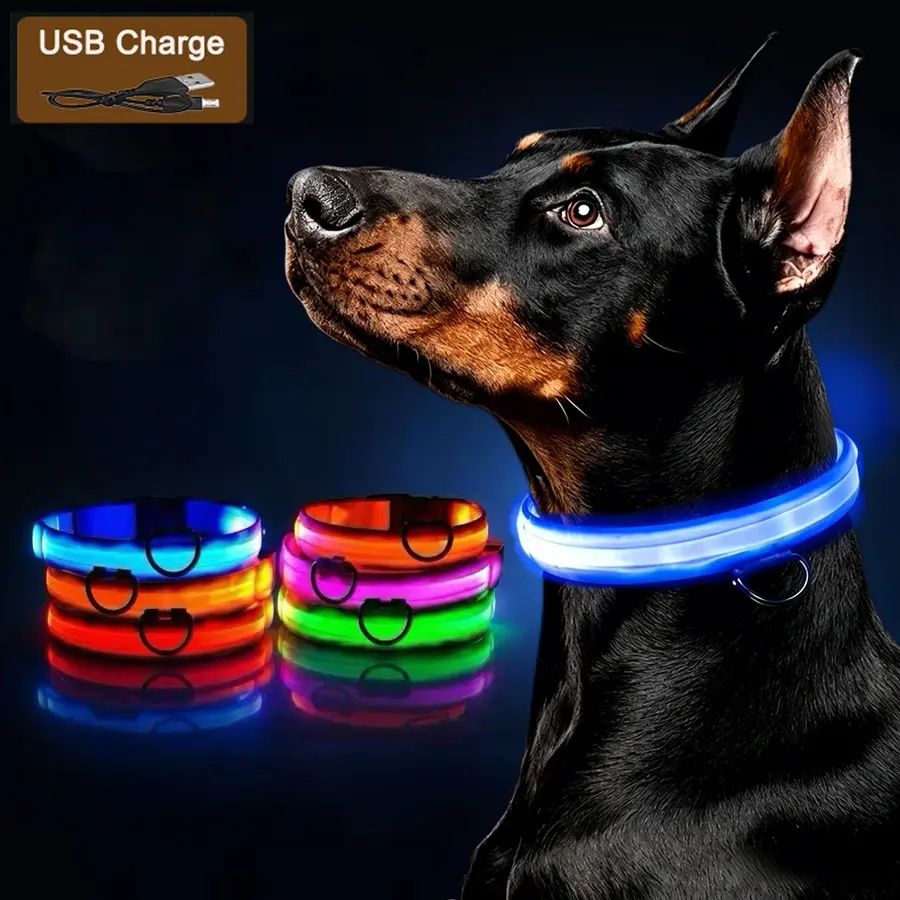 3 Modes Dog Glow Charging Collar, LED USB Cat Dog Collar, Detachable Night Light Anti-Lost Pet Collar, Pet Accessories