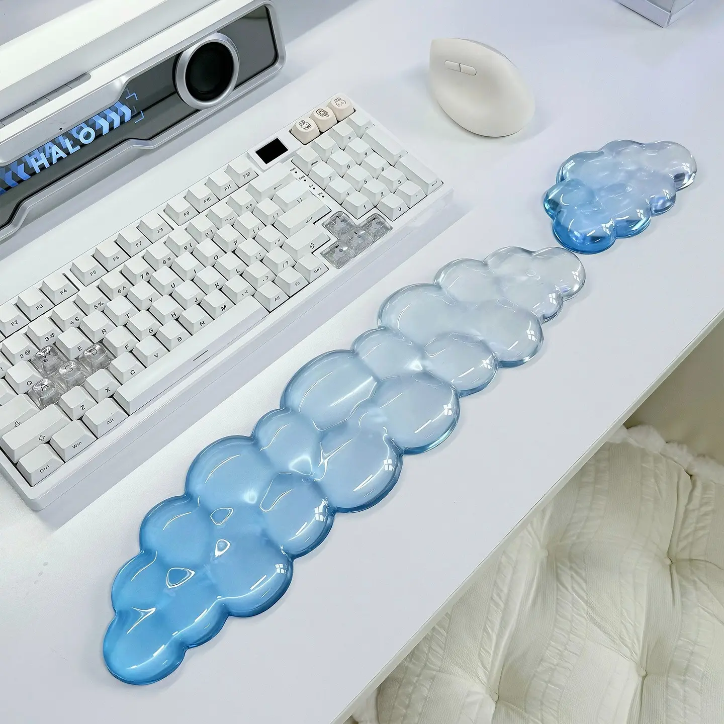Gradient Cloud Acrylic Keyboard Wrist Rest, Transparent Jelly Style, Thick Hard Material, Comfortable for Long Typing, Office, Gaming, Students