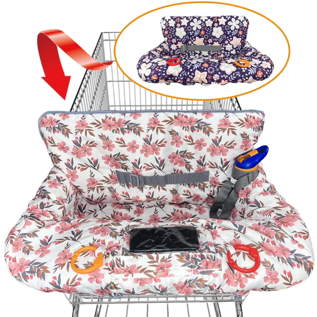 Shopping Cart Cover for Baby Grocery Cart Cover for Baby boy and Baby Girl, High Chair Cover for Baby and Toddler, Baby Registry Gift - Waterproof - Extra Large - Cotton - Double Sided (Pink)