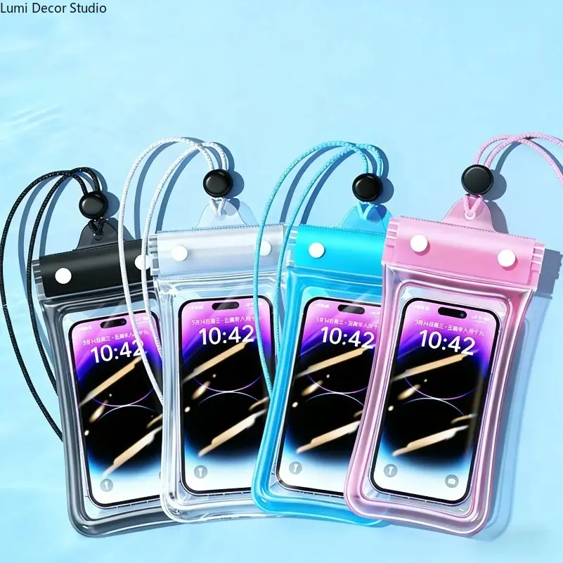 Sports & Outdoor Synthetic Smartphone Protector Accessories - 4-Piece Waterproof Phone Pouch Set with Adjustable Lanyard, Transparent Touchscreen Covers, Floating Airbags for Swimming, Beach Trips, Ipx8 Rated, Universal Fit