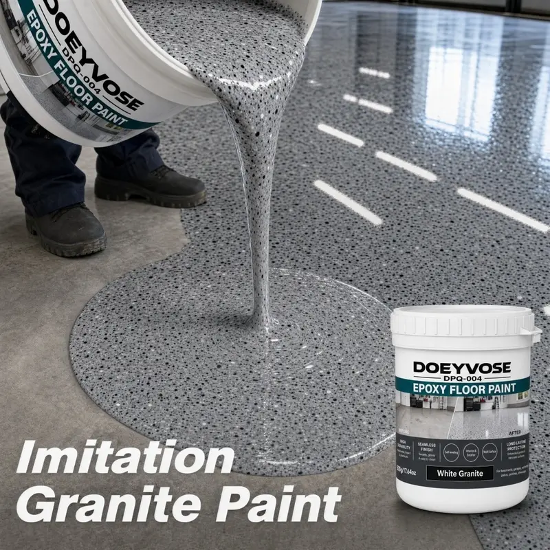 [DOEYVOSE] Gray and White Granite Epoxy Resin Floor Paint, Self-Leveling High-Gloss Anti-Slip Stone-Look Marble Finish, for Gym Floor, Weight Room, Fitness Area, Aerobic Room, Indoor Commercial Use