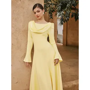 Cider Boat Neck Bell Sleeve Draped Knotted Flared Maxi Dress Dealsforyou