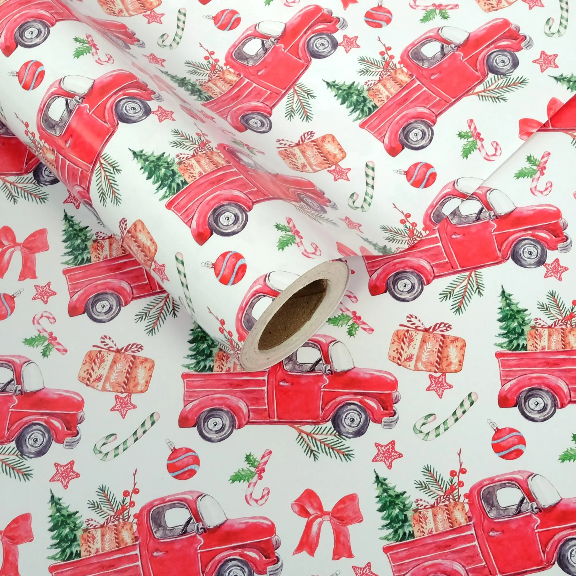 Thick Tear-Resistant Christmas Wrapping Paper Roll (43x300cm), Vintage Truck & Tree DIY Gift Wrap, Holiday Party Decor, Classic Craft Packaging