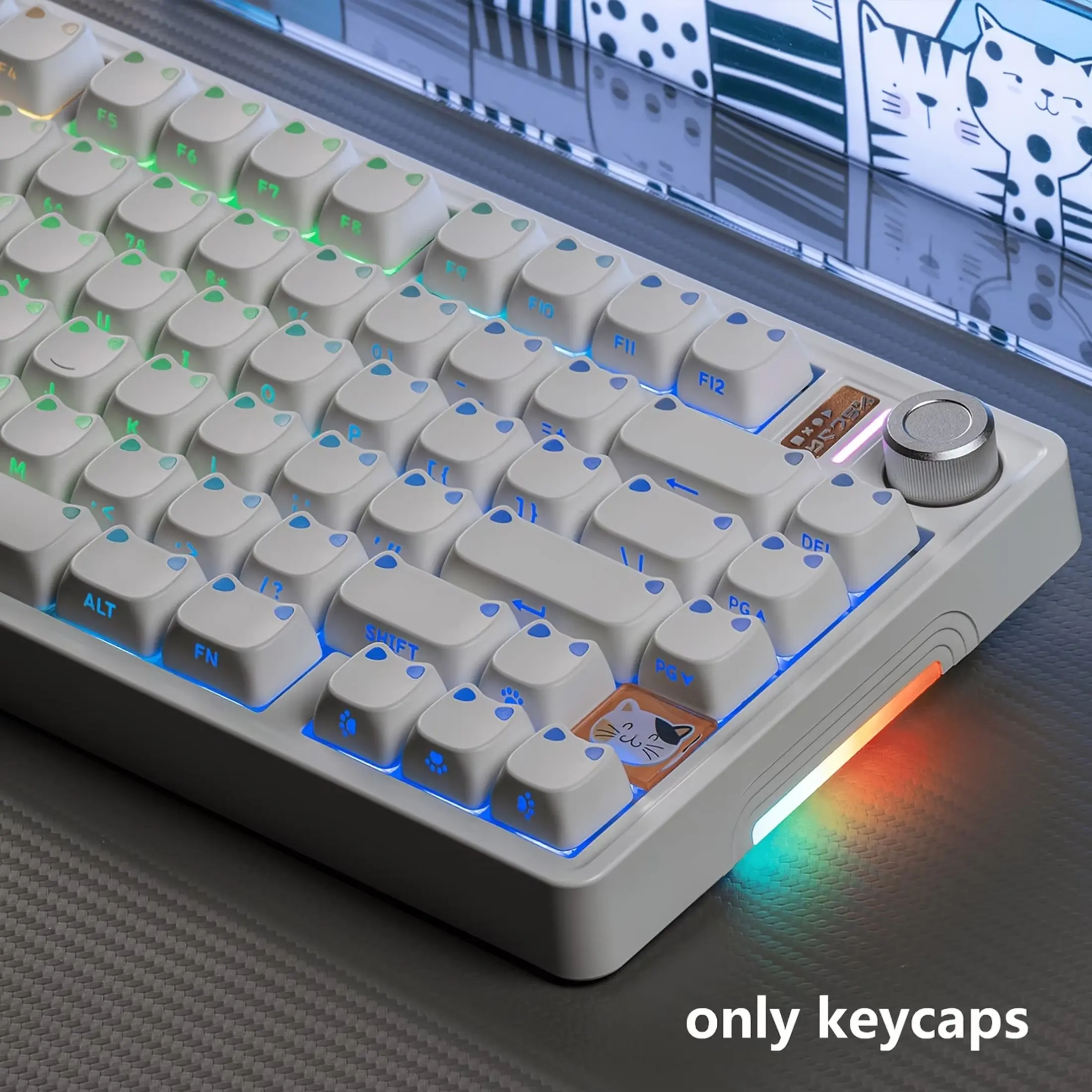 Cat Ear Keycaps for Mx Switch, Pbt Dye Sublimation, Cat-Shaped, 61/64/68/87/96/104/108 Keyboards, Mao Profile, Qwerty Layout, PC Gaming & Typing