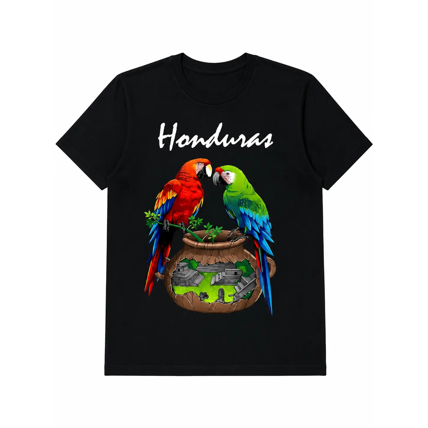 Women's Vintage Parrot Graphic Tee, 200GSM Cotton Spandex Crewneck, Casual Everyday Printed Top for a Teacher, Fabric, Shortsleeve, Breathable