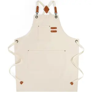 Chef Aprons for Men Women with Large Pockets,  Canvas Water Repellent Kitchen Apron for Cooking