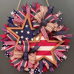 250th Independence Day Anniversary Wooden Striped Wreath, Home Front Door Wall Hanging Decor, Casual Style, Harvested in China