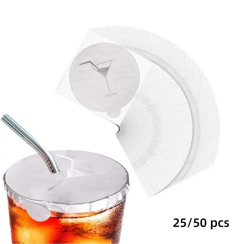 [Back to School]25/50 PCS Disposable Self-Stick Aluminum Foil Drink Cup Protective Seal Caps, Leak Spill Proof Cup Sealing Stickers, Waterproof Cup Cover Protectors, Ideal for Takeaway Beverages, Coffee, Boba Tea, Juice, Iced Drinks & Travel Use-MM1