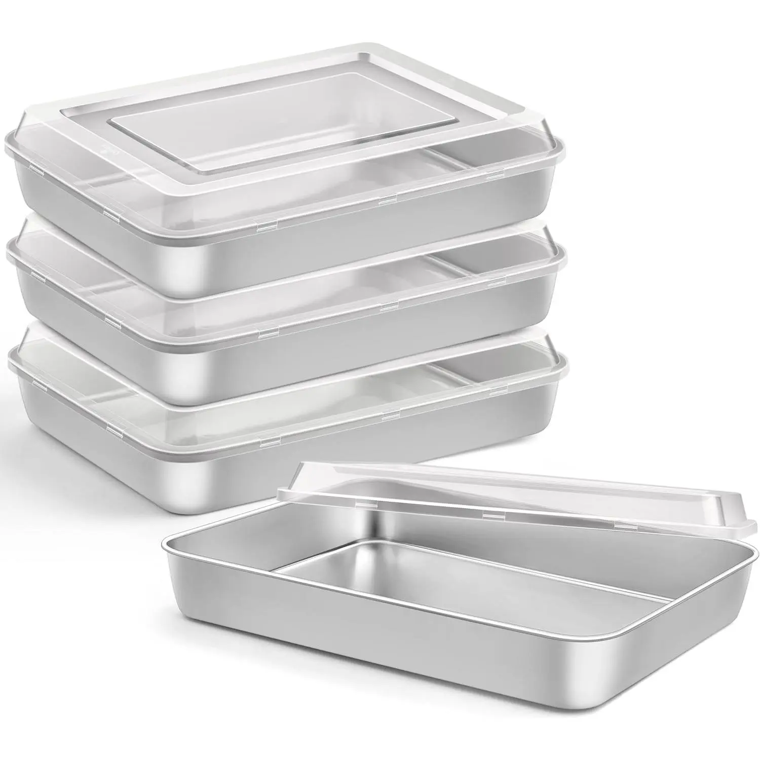 9¾ x 12½ x 2 Inch Baking Pans Set Stainless Steel Retangle Sheet Cake Lasagna Pan with Lid Deep & Non Toxic Set of 4