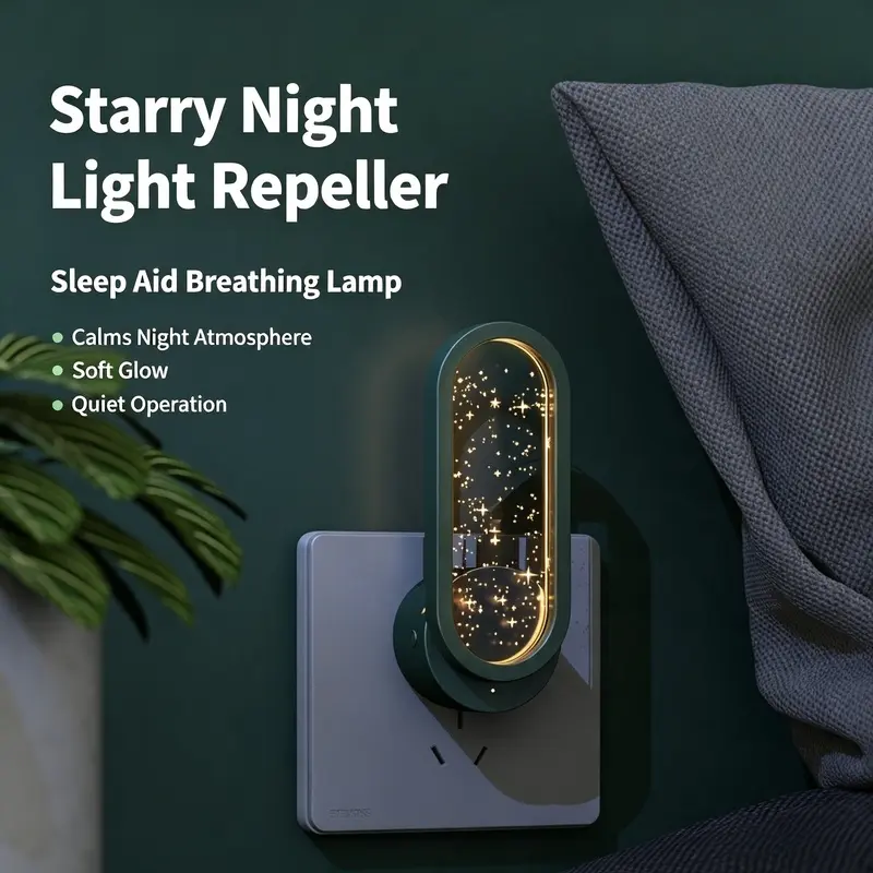 Plug-in Ultrasonic Mosquito Repeller, Starry Sky Night Light Pest Repellent with Sleep Aid Breathing Lamp, Intelligent Frequency Conversion Insect Repeller, Non-Toxic Safe for Kids & Pets, for Home Bedroom Dorm Office