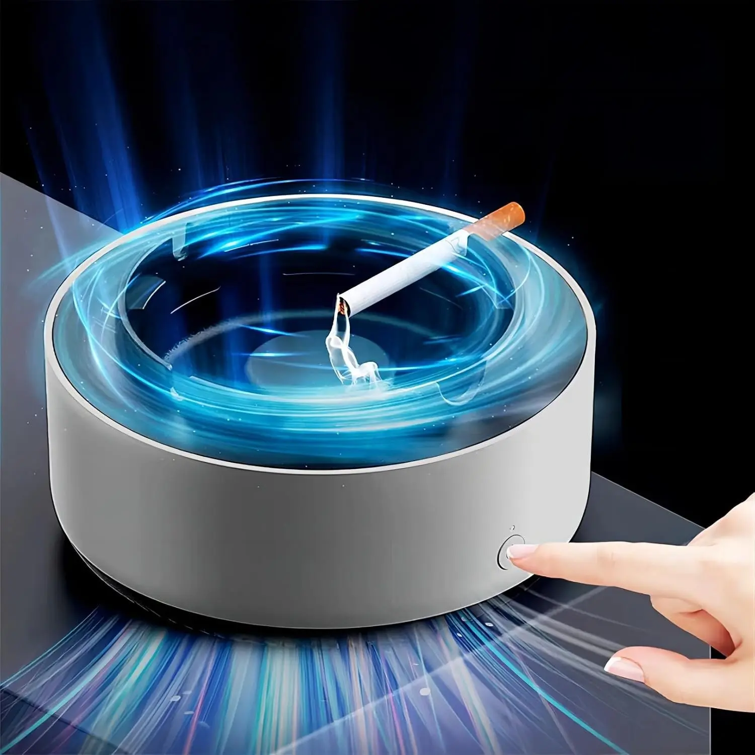 2 in 1 Air Purifier & Smokeless Ashtray, Multifunctional Cigarette Ashtray with Filter for Car & Indoor Use (Grey)